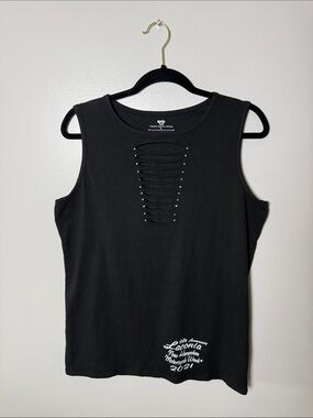 Vance Biker Wear Black Lace-Up Sleeveless Tank Top Laconia 2021 Large